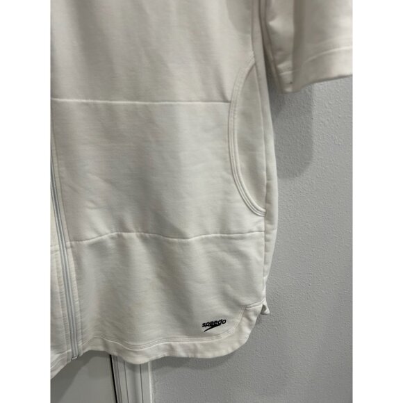 Speedo White Hooded Zip-Up Swim Cover-Up With Pockets Sz M - Picture 4 of 9